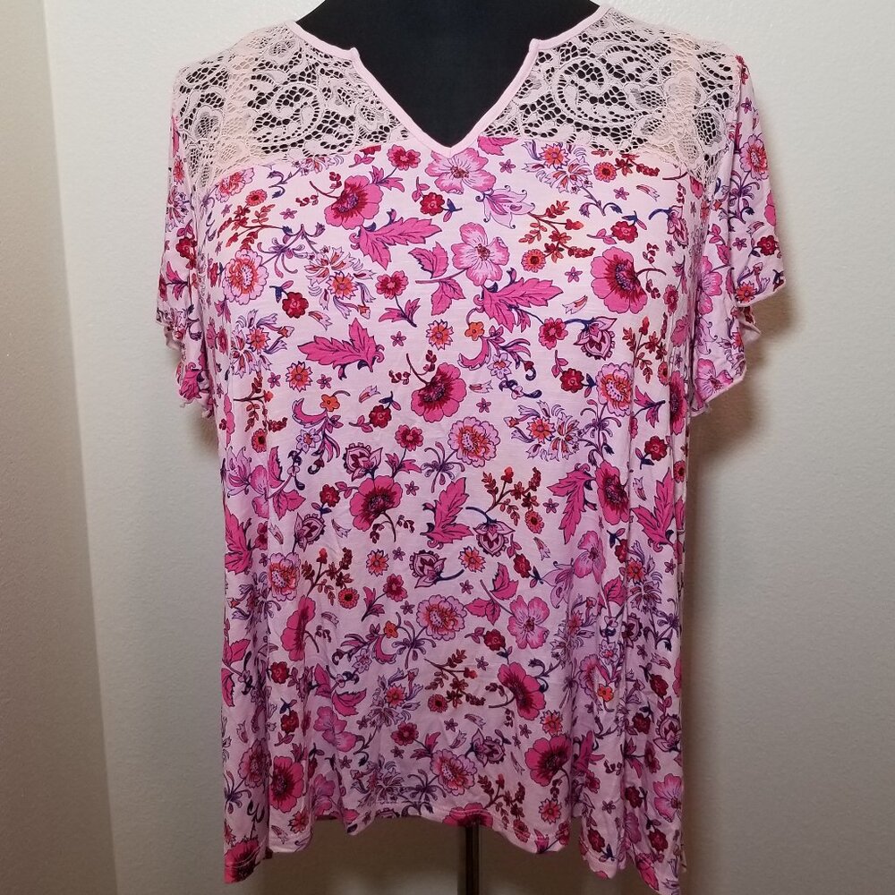 Torrid Size 2 Super Soft Knit Jersey Lace Flutter Sleeve Top Fairy Retro Cottage
